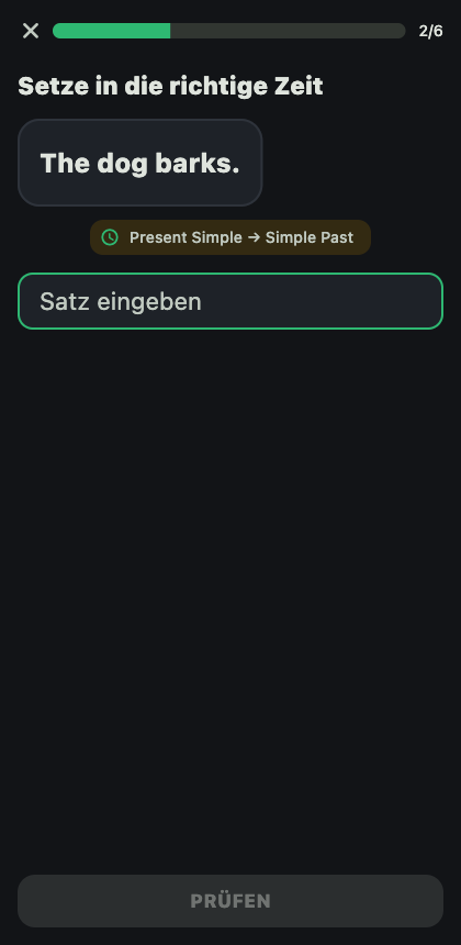 App-Screenshot: Zeitformen üben
