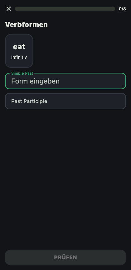 App-Screenshot: Verbformen üben